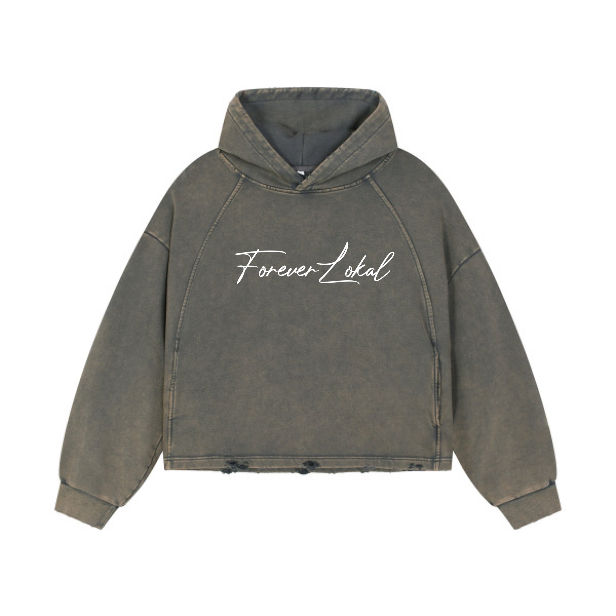 Forever Lokal Signature - Vintage Washed Frayed-Hem Hoodie