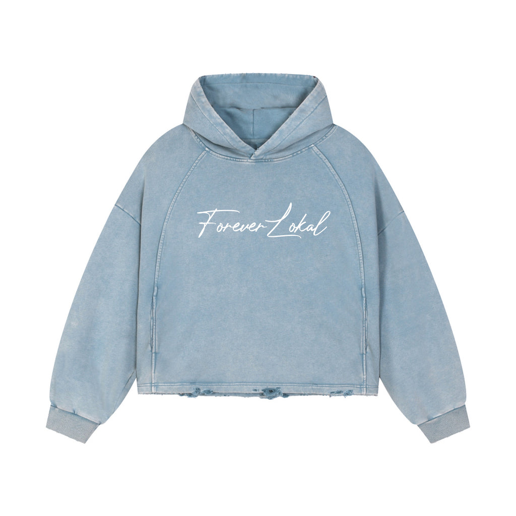 Forever Lokal Signature - Vintage Washed Frayed-Hem Hoodie