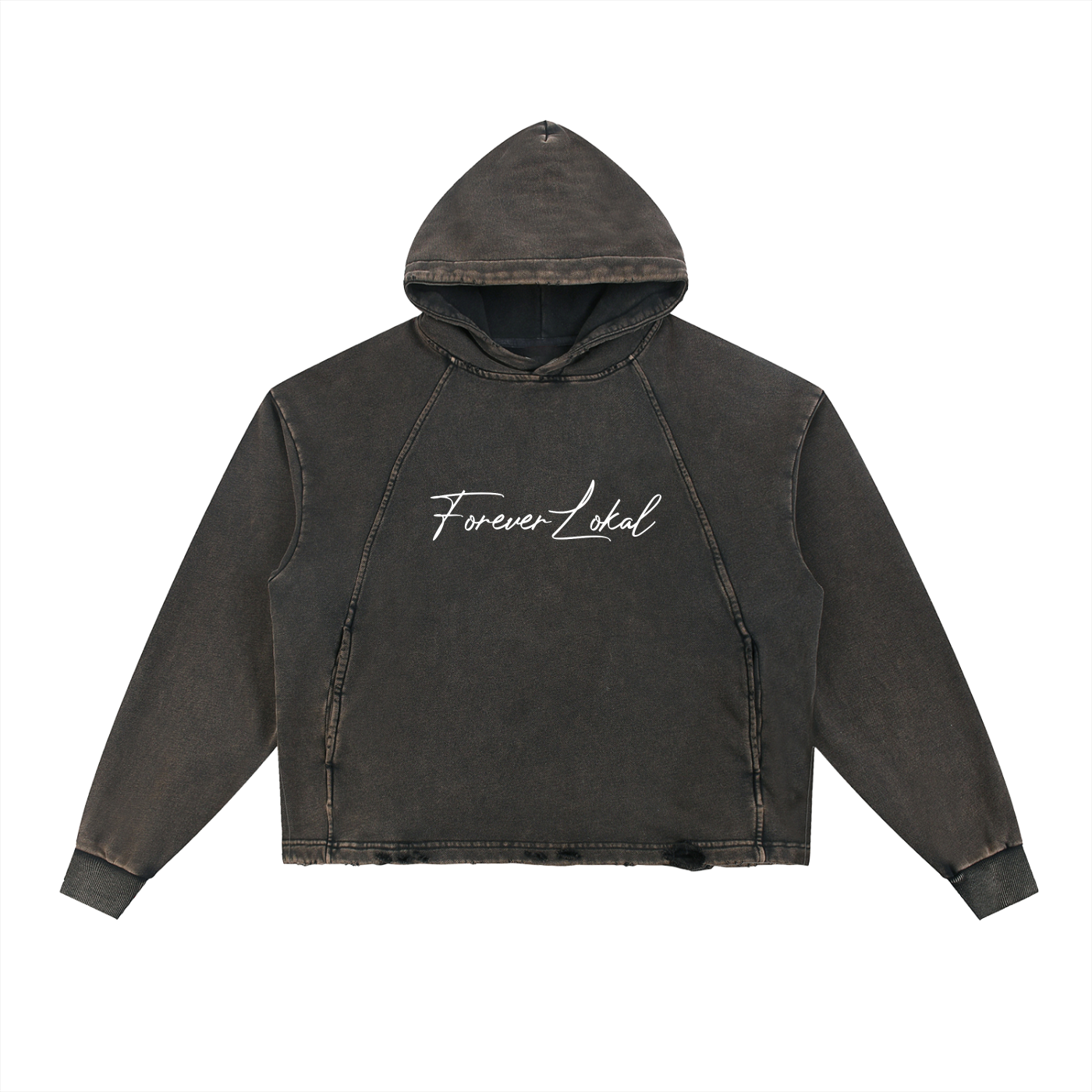 Forever Lokal Signature - Vintage Washed Frayed-Hem Hoodie