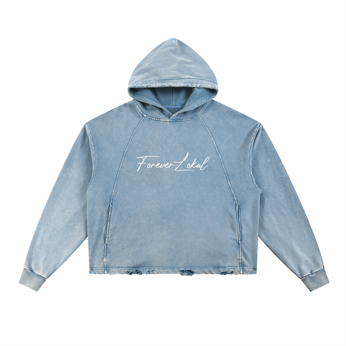 Forever Lokal Signature - Vintage Washed Frayed-Hem Hoodie