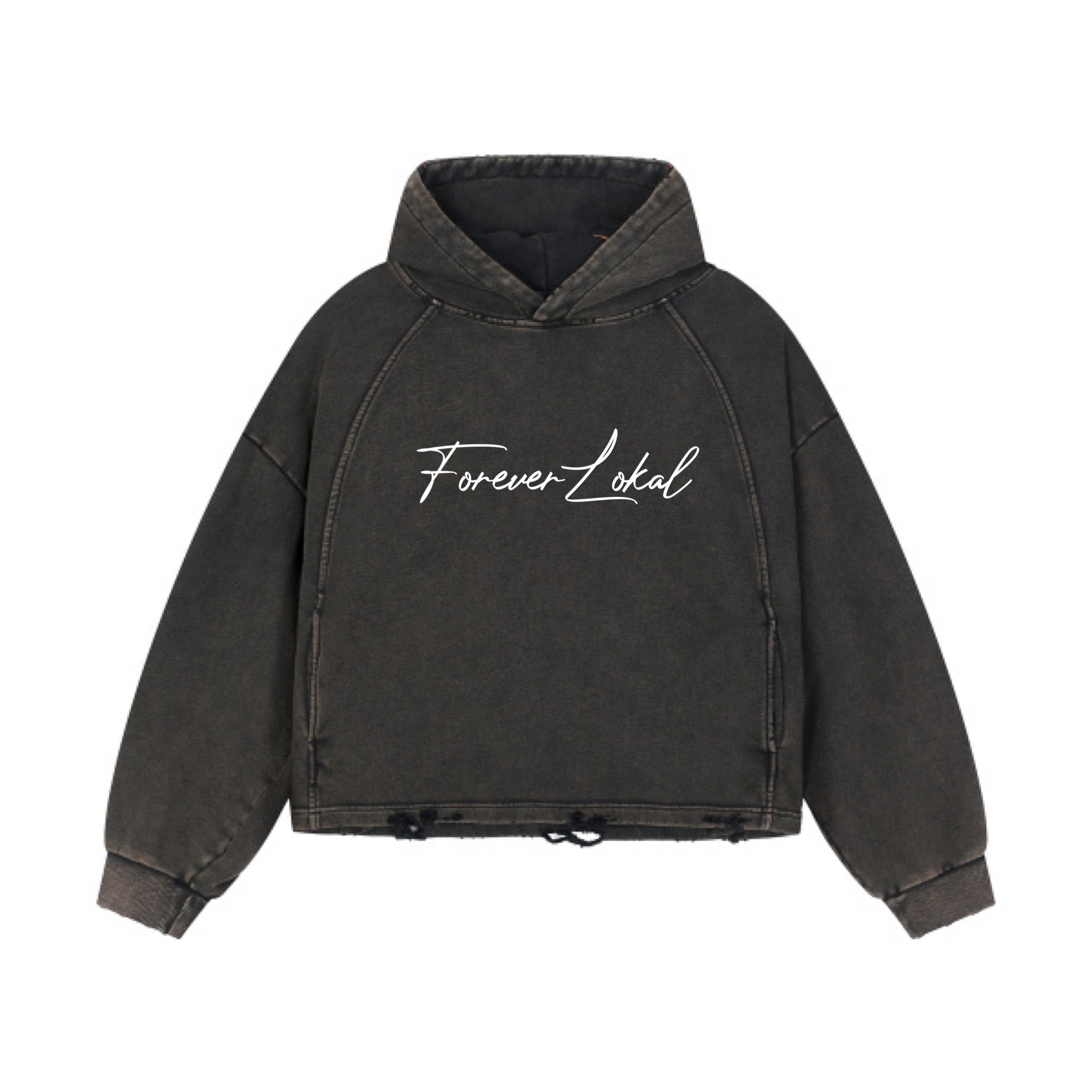 Forever Lokal Signature - Vintage Washed Frayed-Hem Hoodie