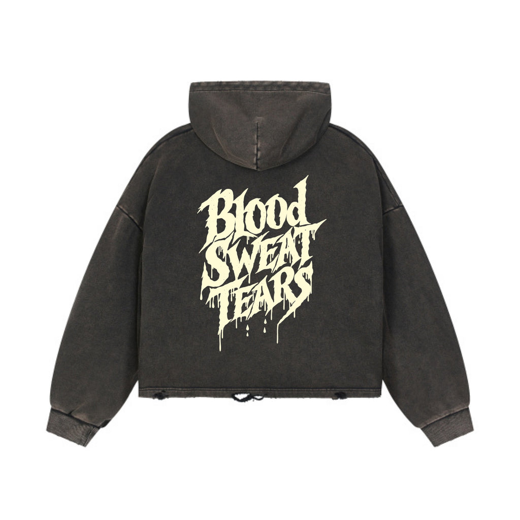Blood Sweat Tears - Vintage Washed Frayed-Hem Hoodie