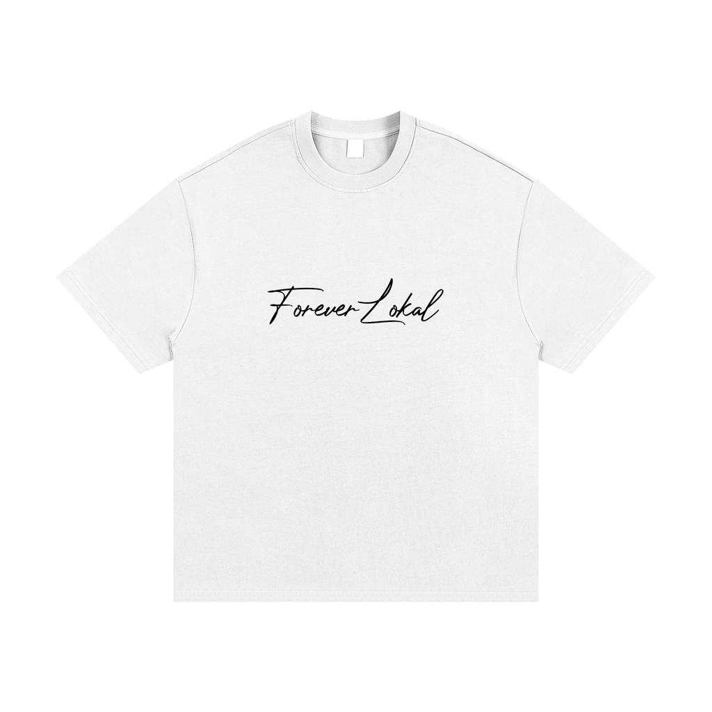 "Forever Lokal Signature" - White & Black Unisex Essential Heavyweight T-Shirt