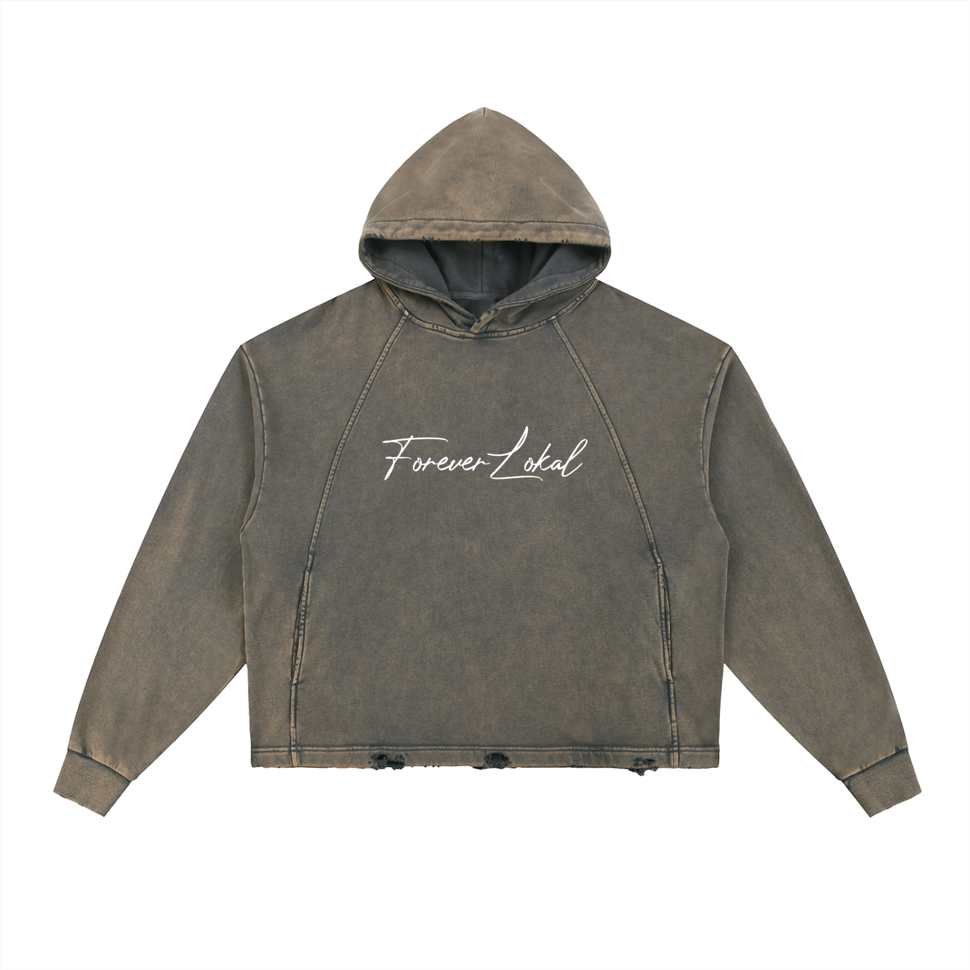 Forever Lokal Signature - Vintage Washed Frayed-Hem Hoodie