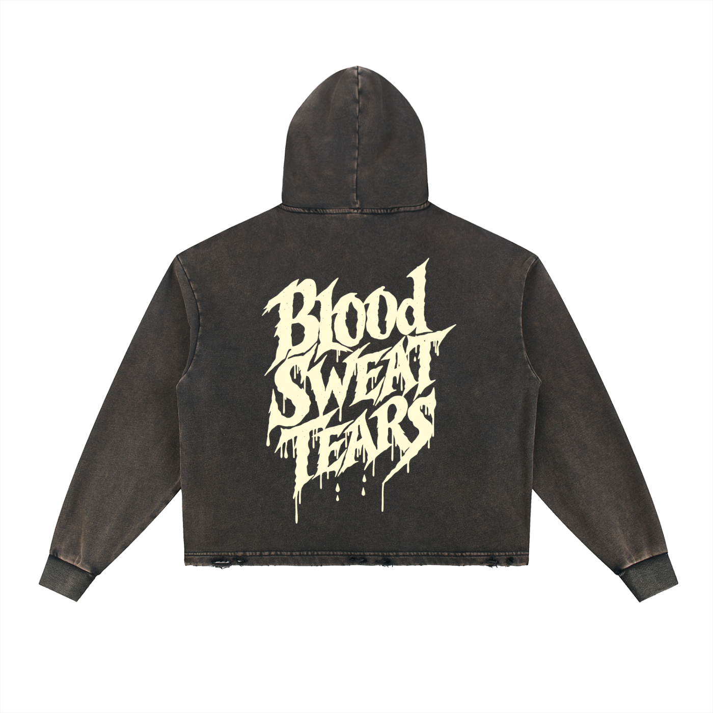 Blood Sweat Tears - Vintage Washed Frayed-Hem Hoodie